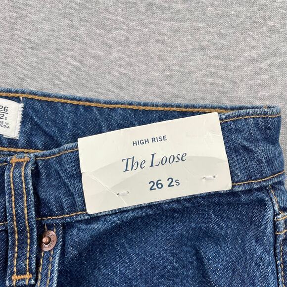 Abercrombie & Fitch High Rise Loose Jeans Women 26 Short Blue Dark Wash Cuff Hem - Picture 7 of 16